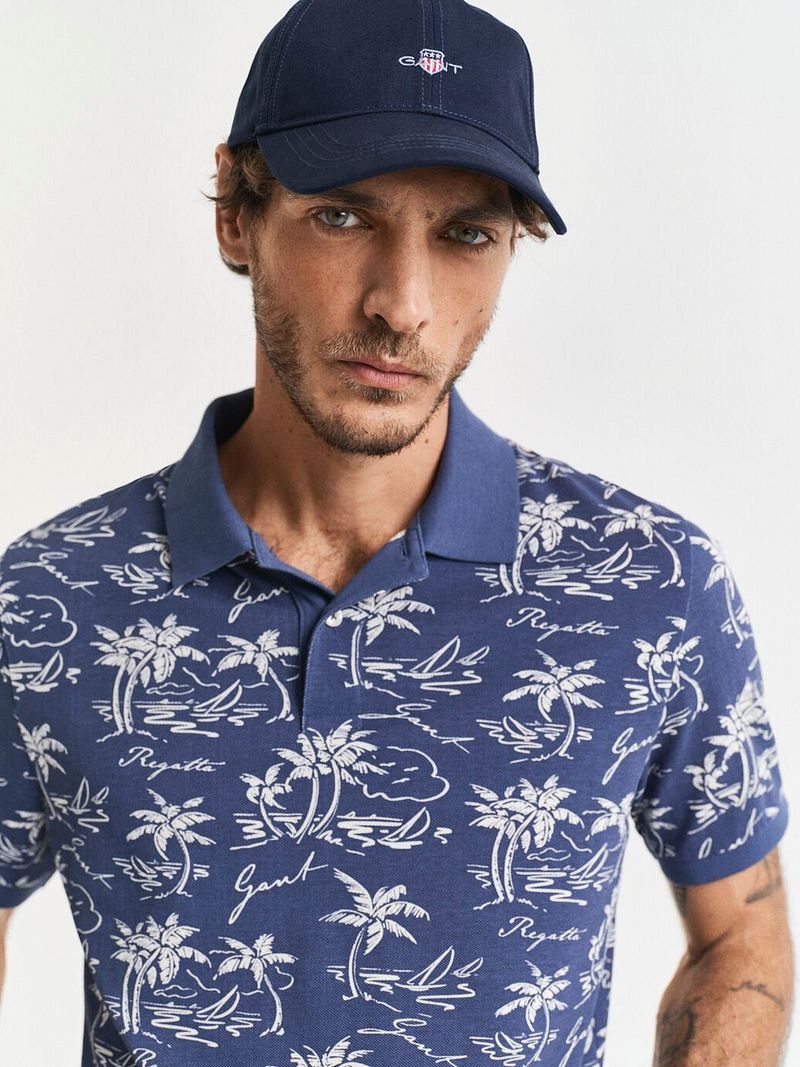 Gant Poloshirt Palm Print Dusty Navy