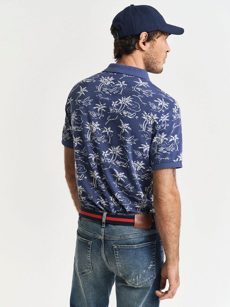 Gant Poloshirt Palm Print Dusty Navy