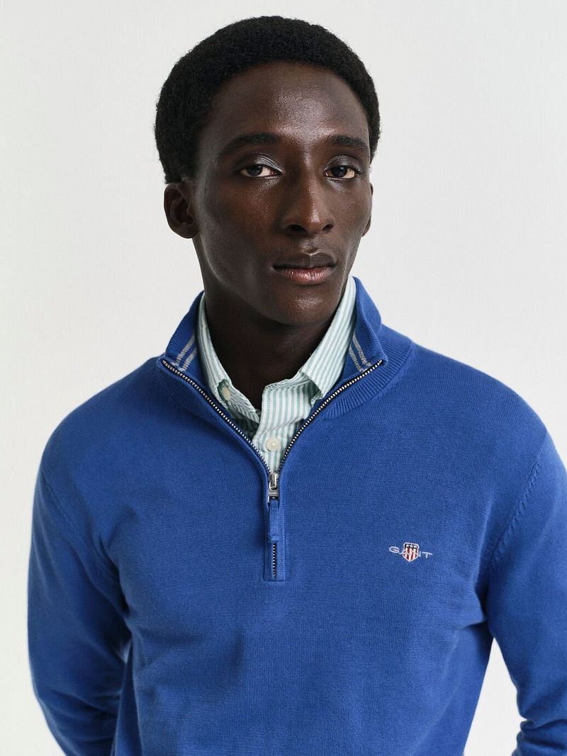 Gant Half Zip Trui Mid Blauw