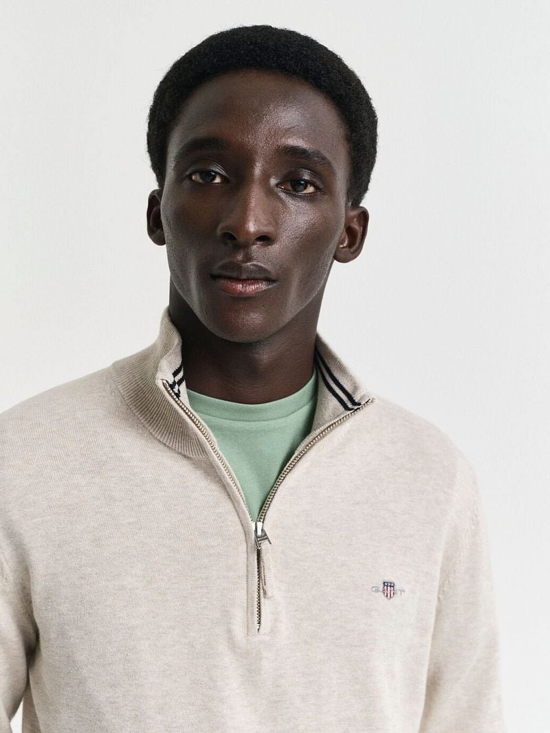 Gant Half Zip Trui Lichtbeige