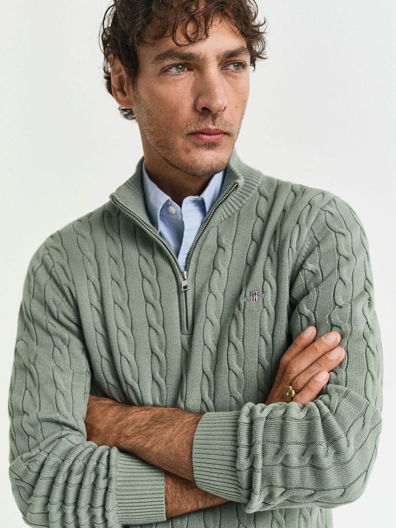 Gant Half-Zip Pullover Cable Groen