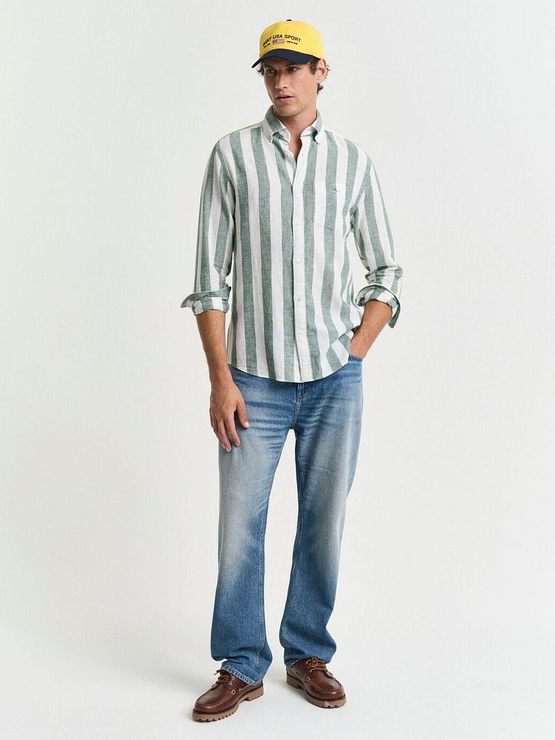 Gant Hemd Streifen Bold Leinen Grün - Größe XL günstig online kaufen