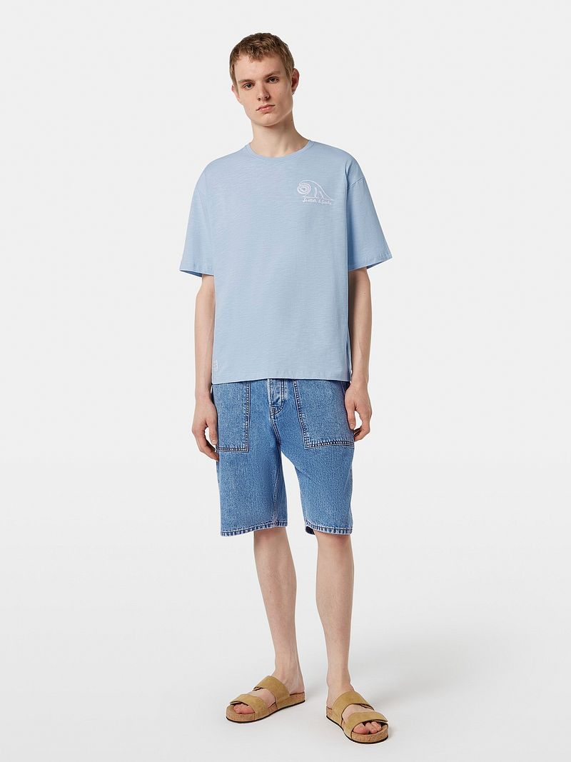 Scotch And Soda Slub Embroidery T-shirt Blue - Größe S günstig online kaufen