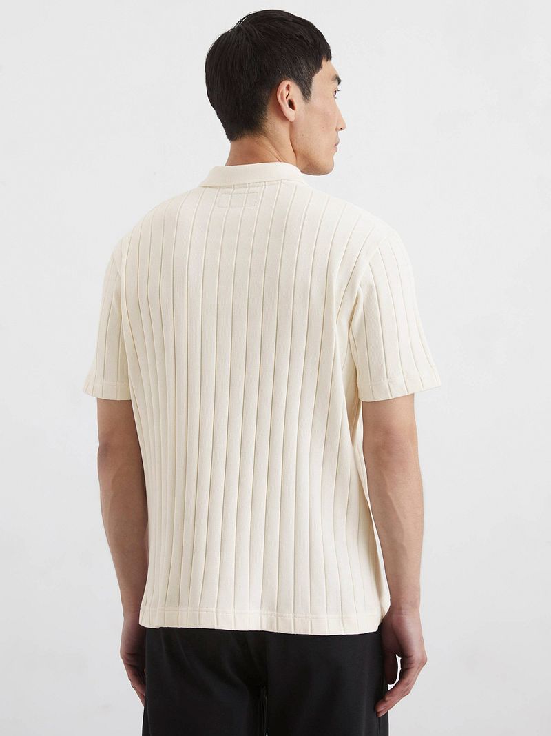 Marc O'Polo Knitted Poloshirt Ribstructuur Off White