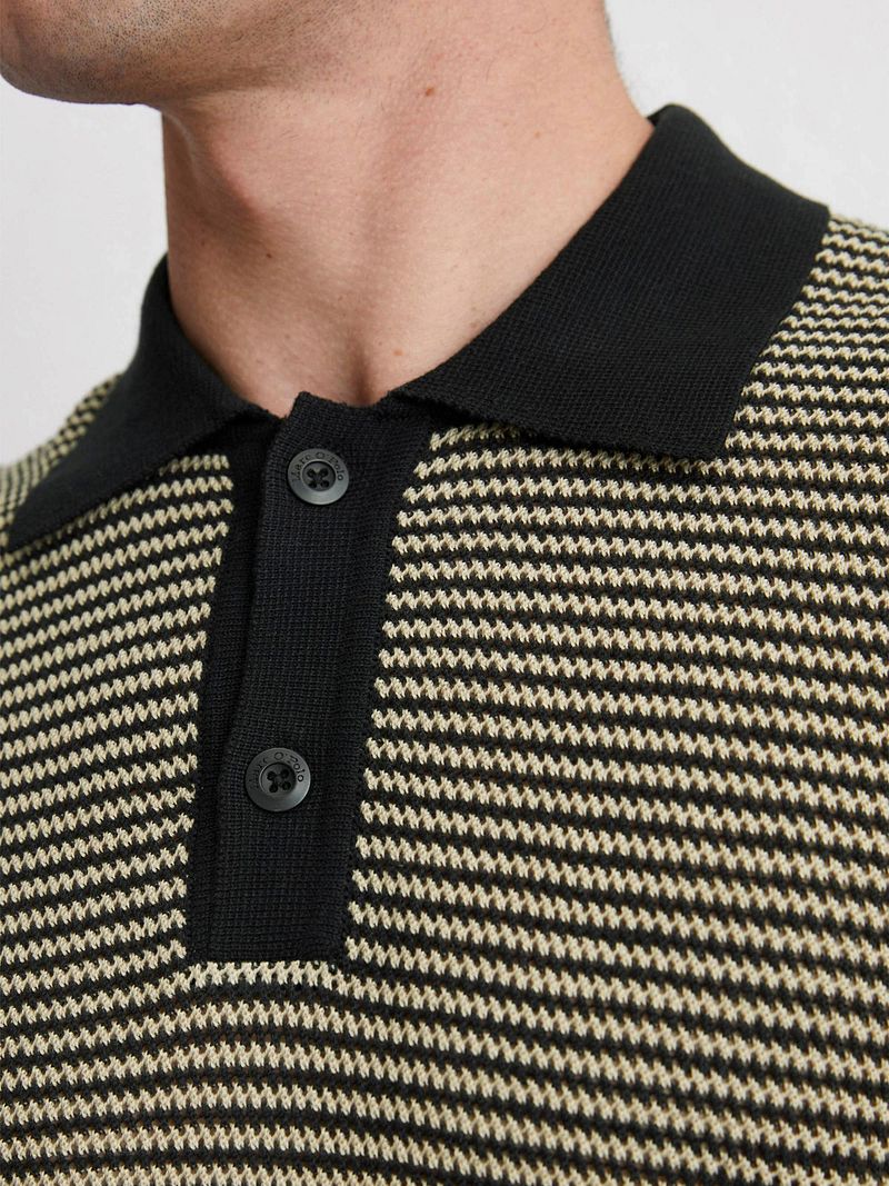 Marc O'Polo Knitted Poloshirt Strepen Zwart Beige