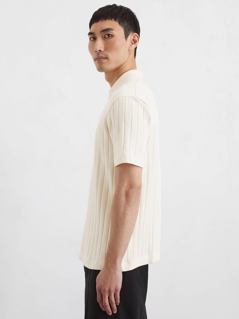 Marc O'Polo Knitted Poloshirt Ribstructuur Off White