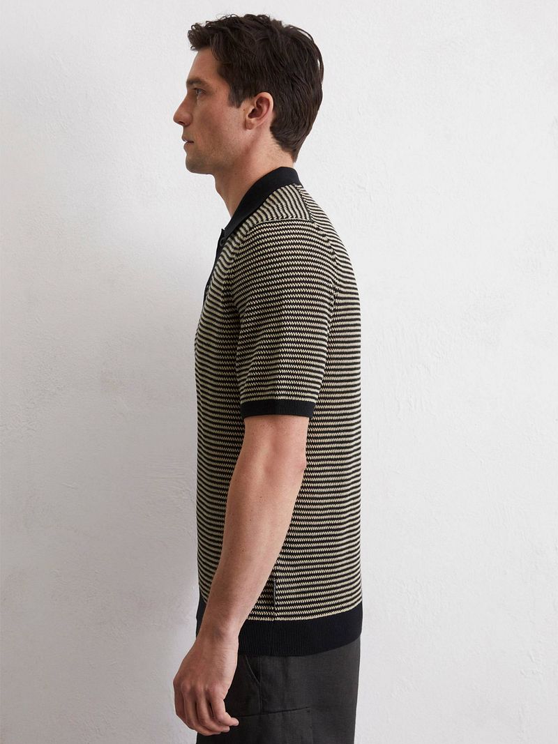 Marc O'Polo Knitted Poloshirt Strepen Zwart Beige