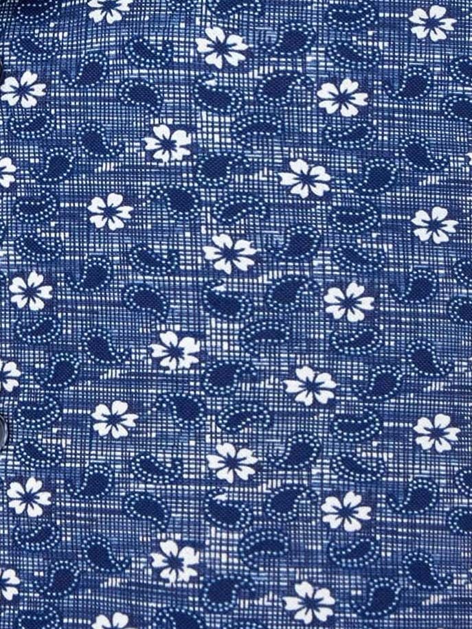 R2 Hemd Tech Knit Flowers & Paisley Blau - Größe 46 günstig online kaufen