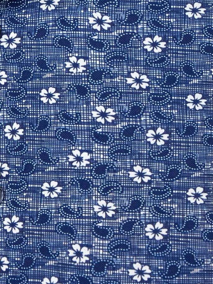 R2 Amsterdam R2 Overhemd Tech Knit Flowers & Paisley Blauw