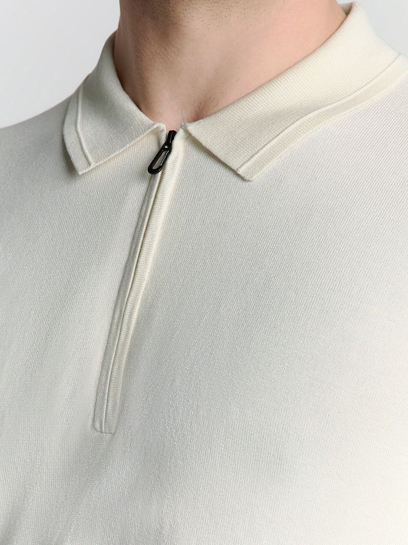 No Excess Half Zip Poloshirt Off White