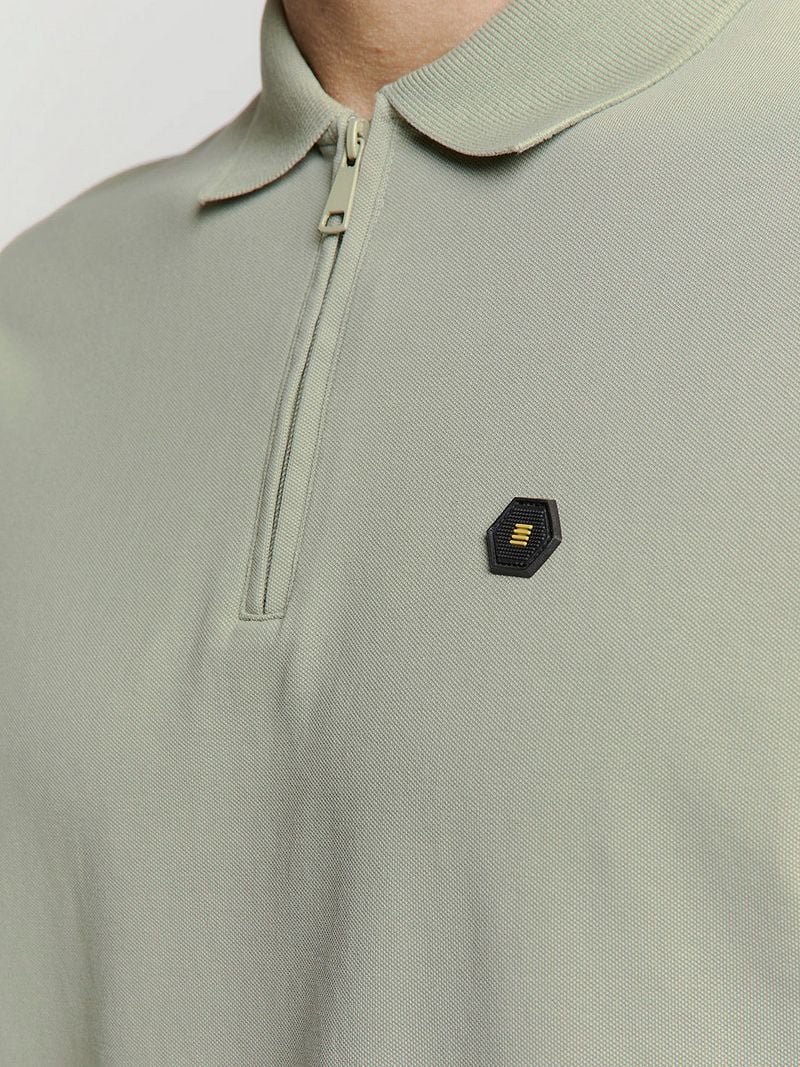 No Excess Half Zip Poloshirt Piqué Groen