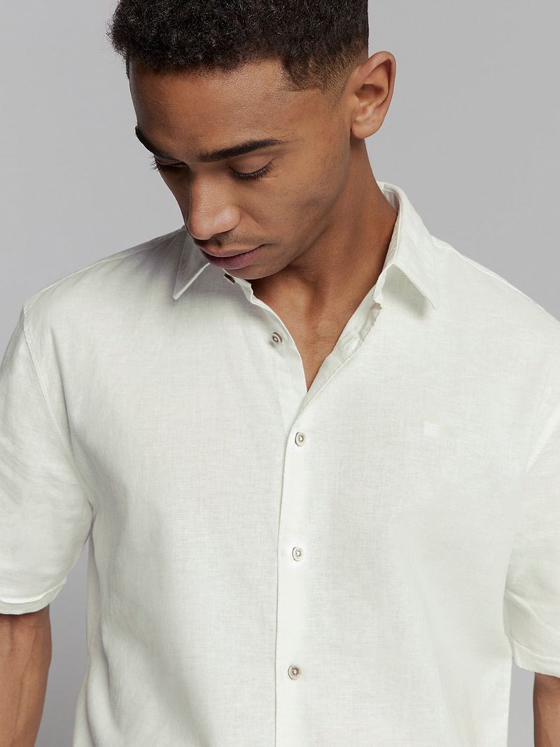 No Excess Short Sleeve Overhemd Linen Blend Wit