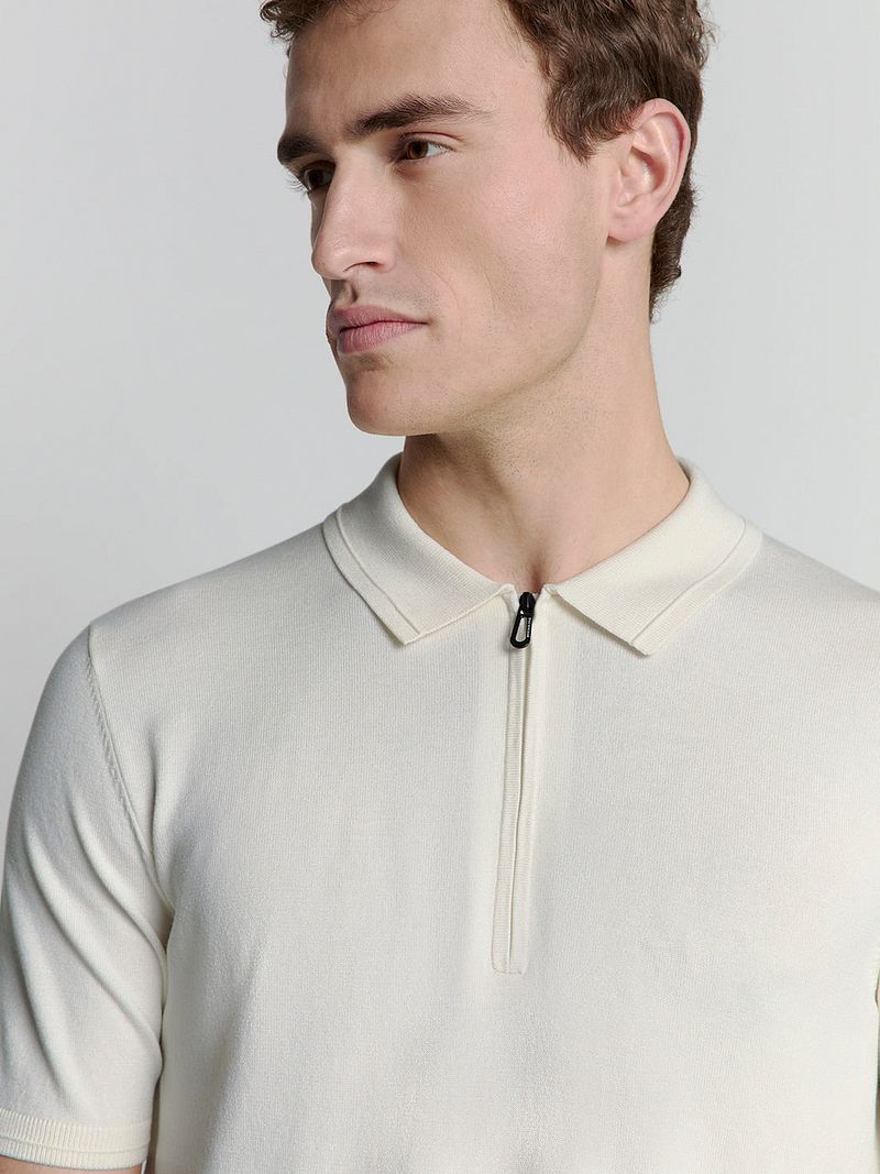 No Excess Half Zip Poloshirt Off White