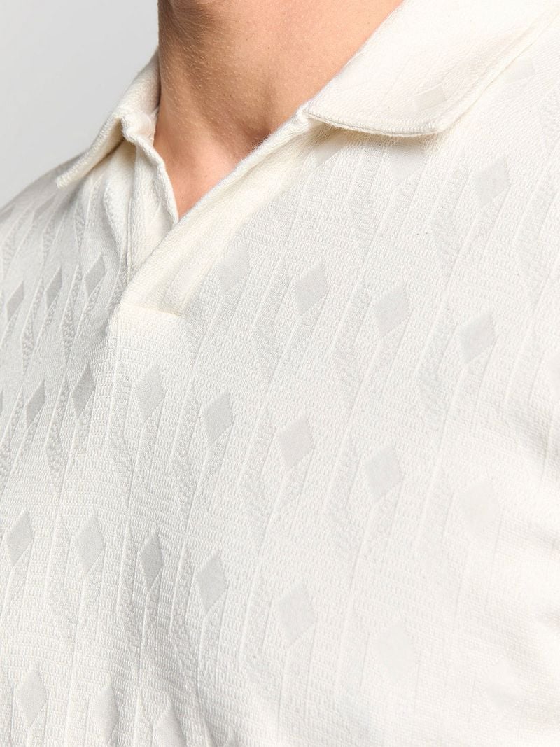 No Excess Poloshirt Terry Jacquard Ecru