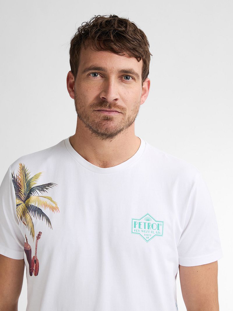 Petrol T-Shirt Islandcrest Print Wit