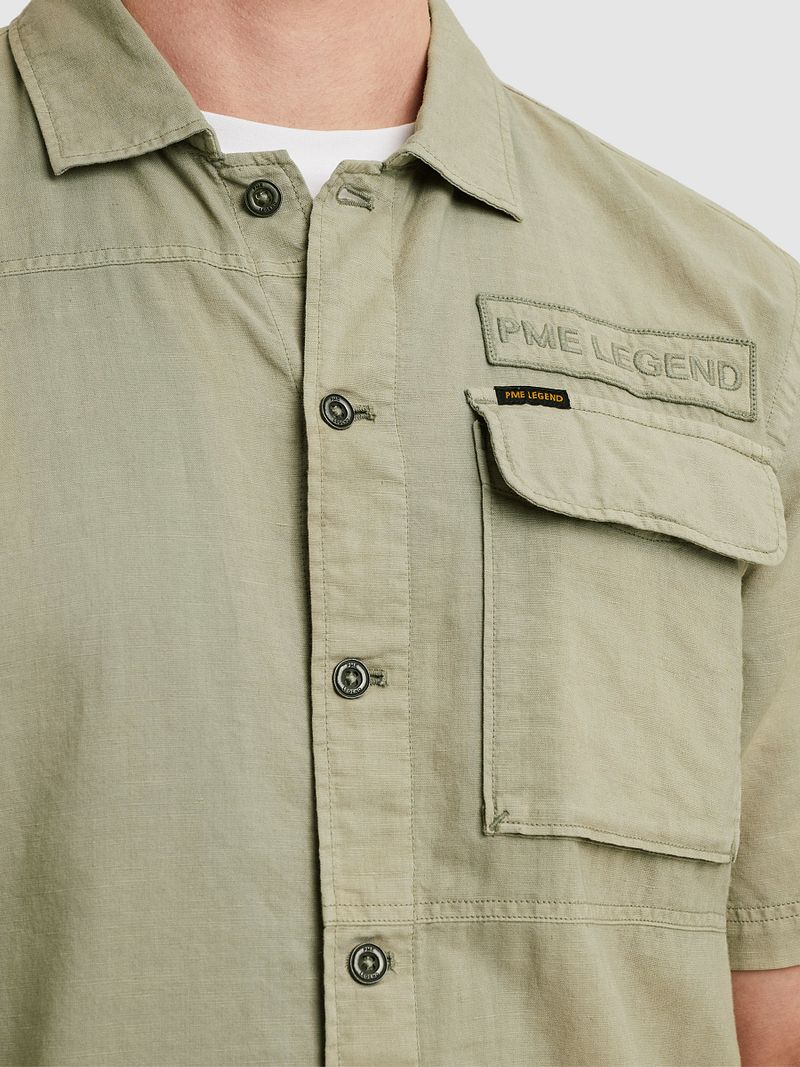 PME Legend Short Sleeve Overhemd Linen Blend Groen