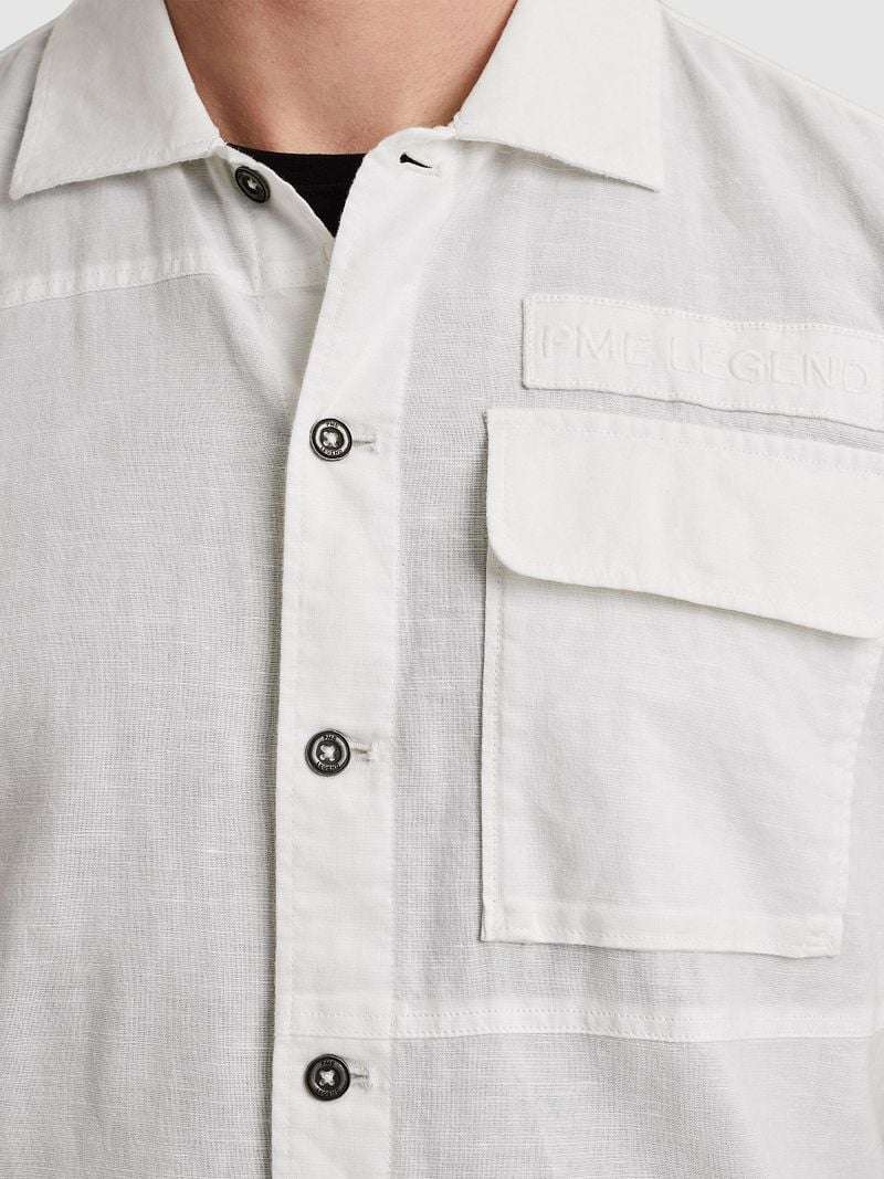 PME Legend Short Sleeve Overhemd Linen Blend Wit