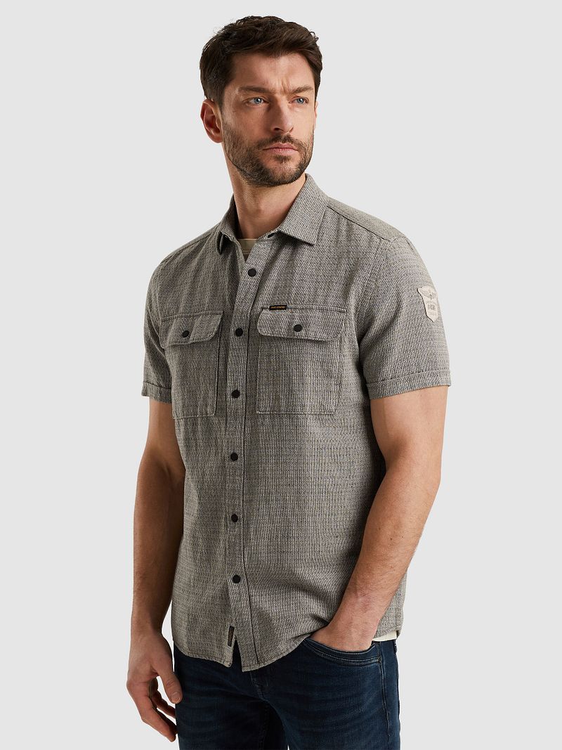 PME Legend Short Sleeve Overhemd Linnen Dobby Groen