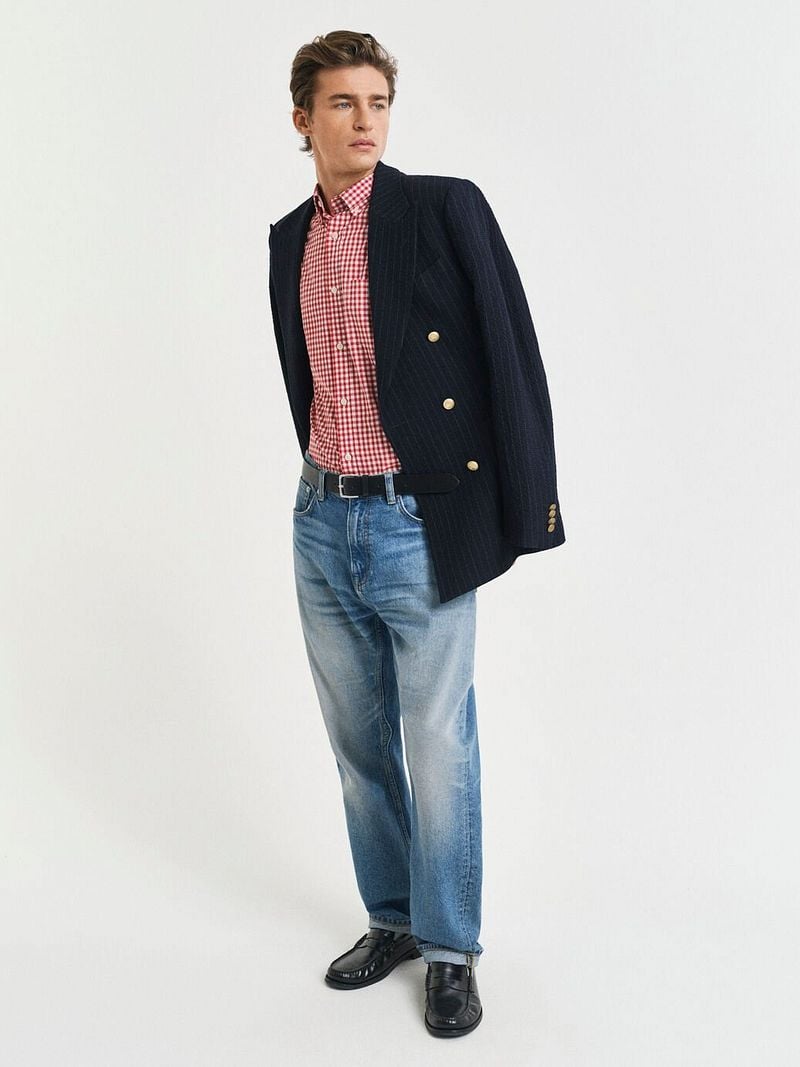 Gant Poplin Banker Hemd Stripe Rot - Größe XL günstig online kaufen