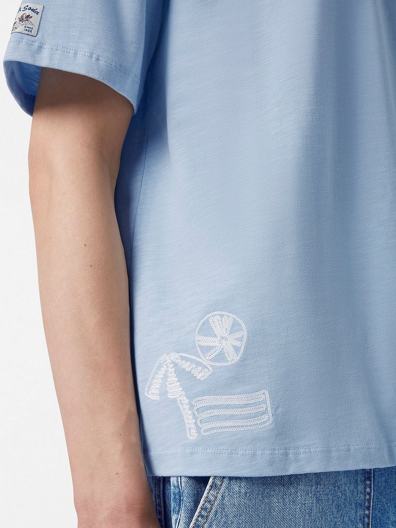 Scotch and Soda Slub Embroidery T-shirt Blue