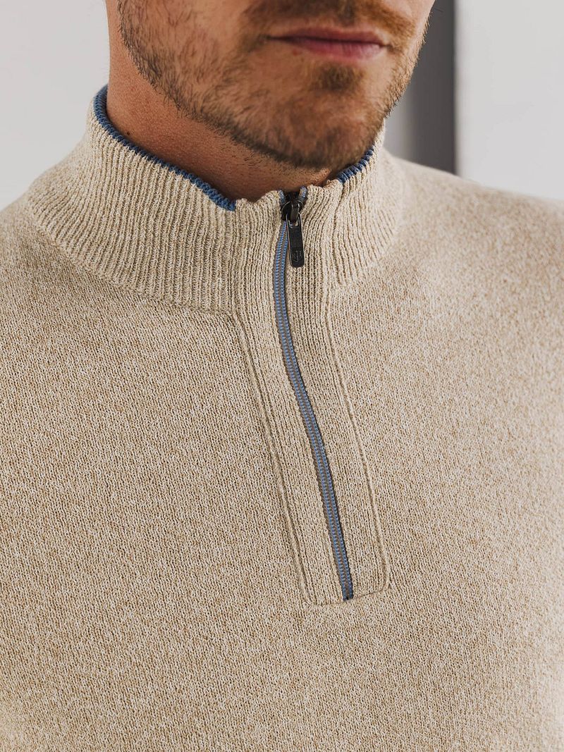 State of Art Half Zip Trui Melange Zand