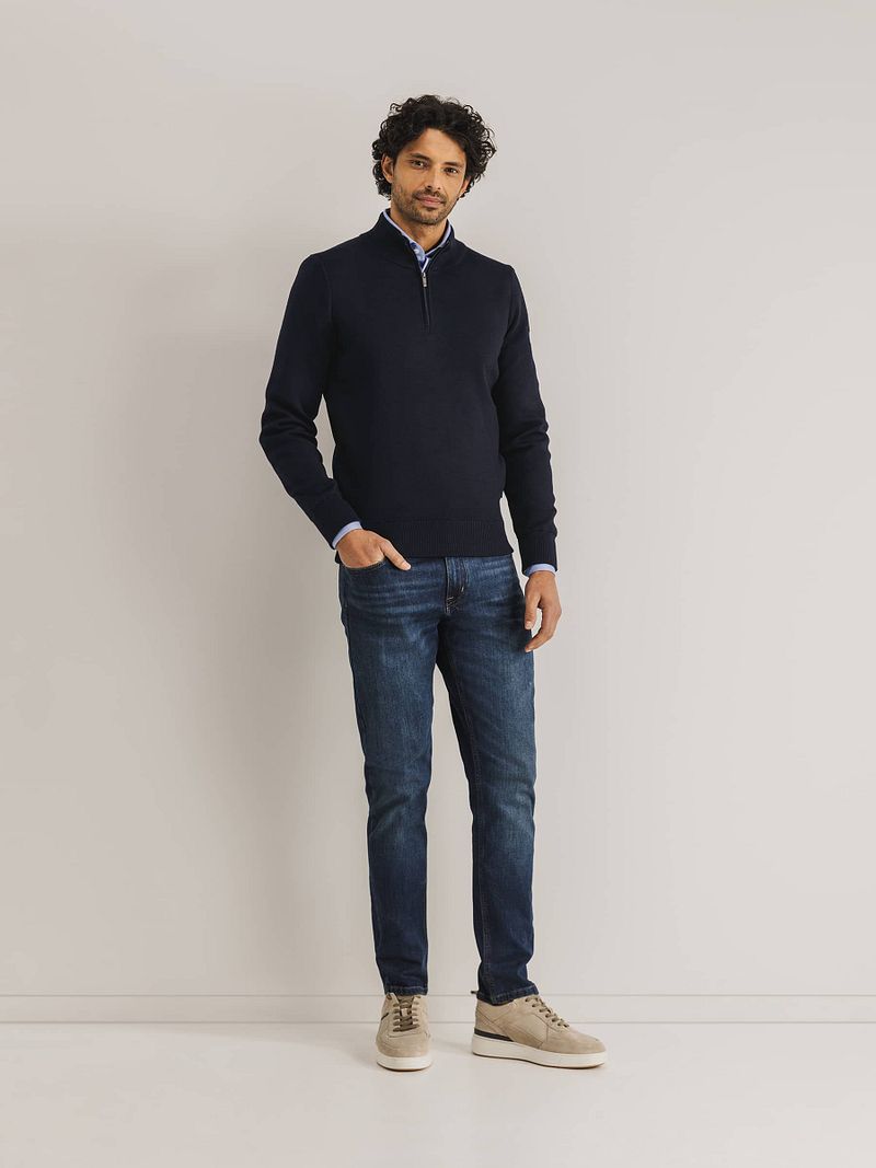 State of Art Half Zip Trui Wol Blend Navy