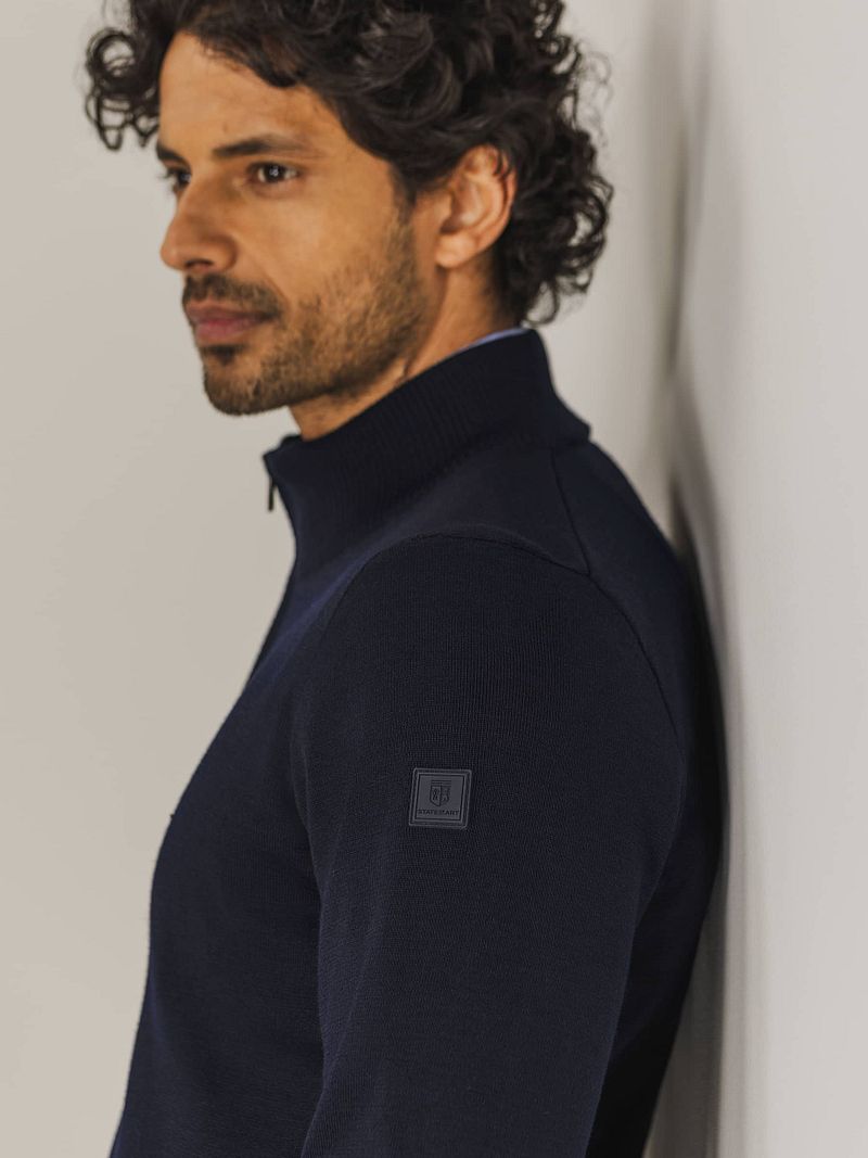 State of Art Half Zip Trui Wol Blend Navy