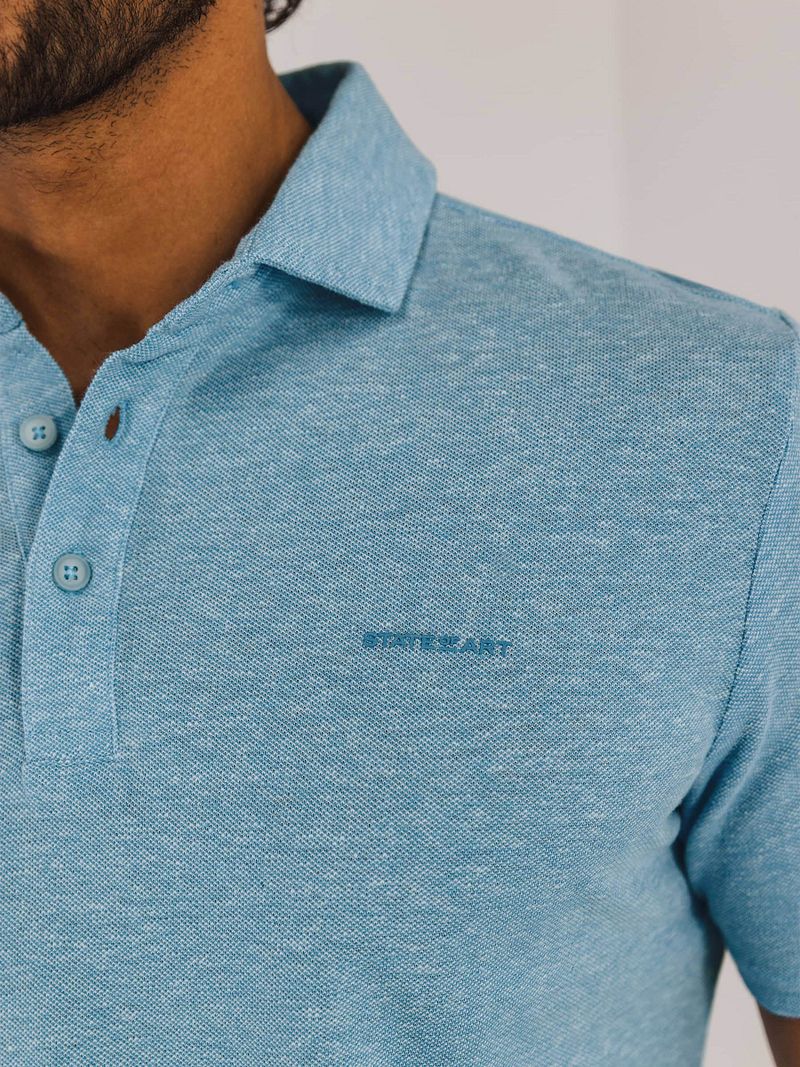 State of Art Poloshirt Piqué Melange Lichtblauw