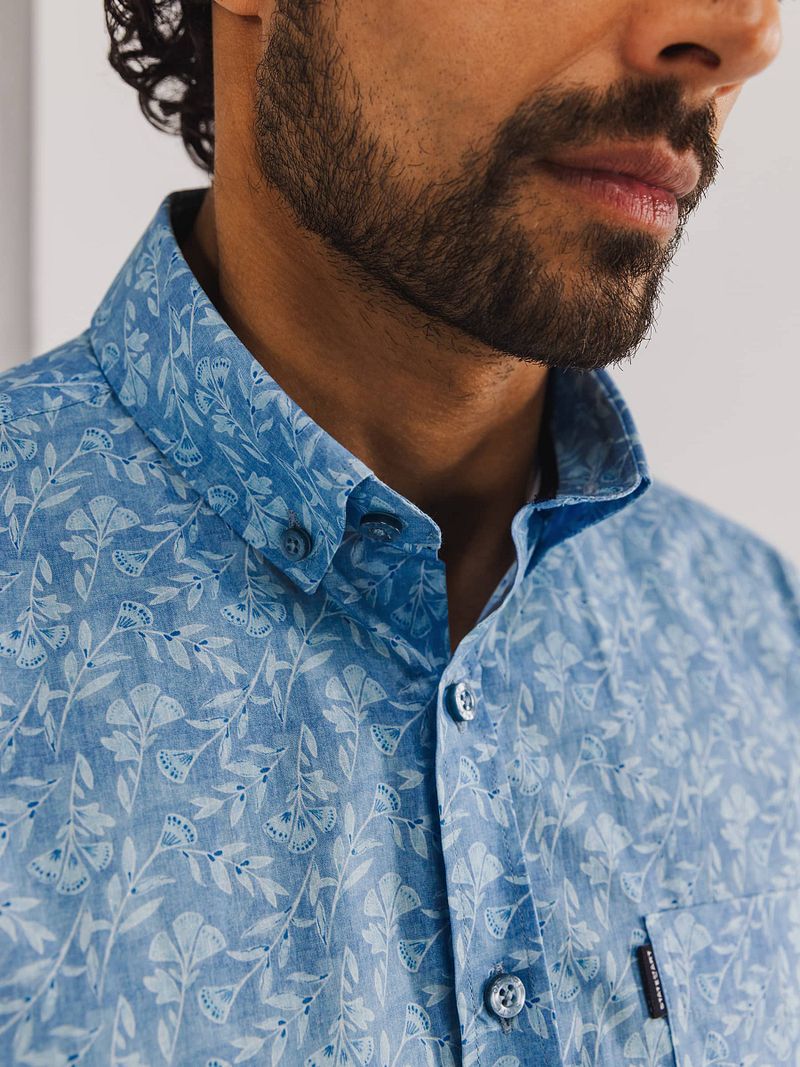 State of Art Short Sleeve Overhemd Leafs Blauw