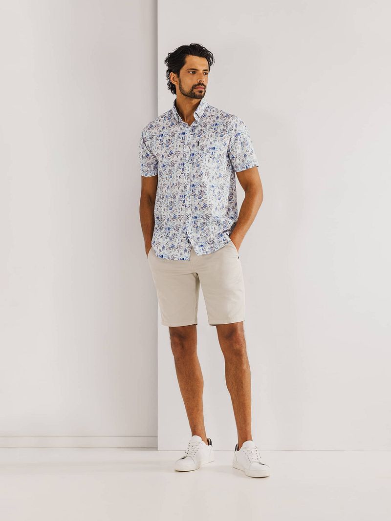 State of Art Short Sleeve Poplin Overhemd Beige Blauw
