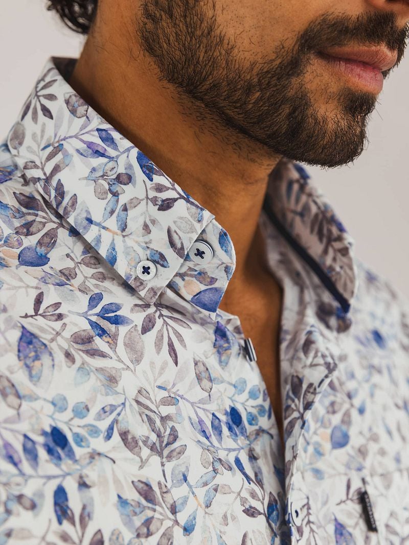 State of Art Short Sleeve Poplin Overhemd Beige Blauw