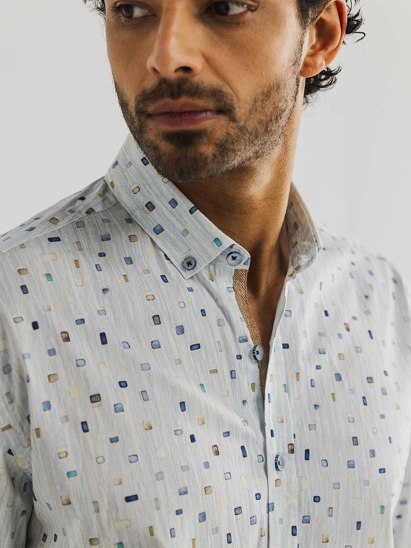State of Art Twill Overhemd Print Lichtblauw