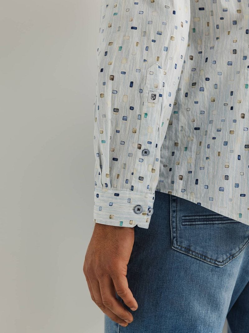 State of Art Twill Overhemd Print Lichtblauw
