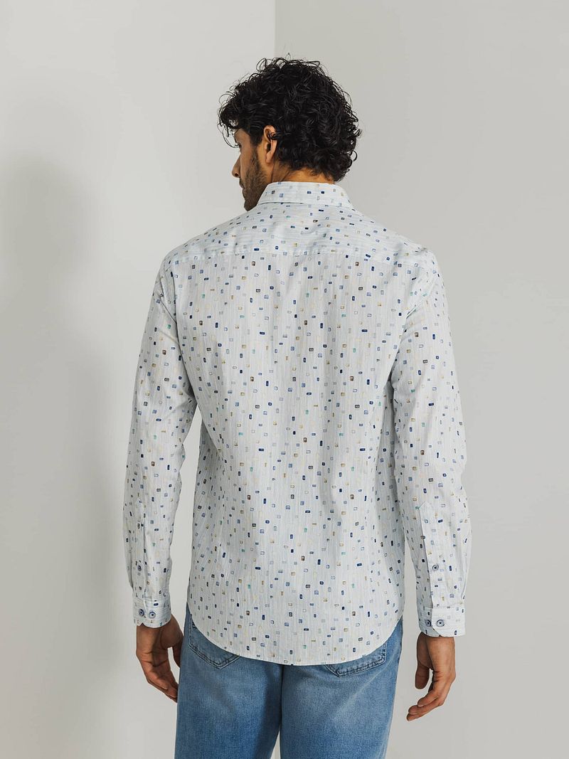 State of Art Twill Overhemd Print Lichtblauw