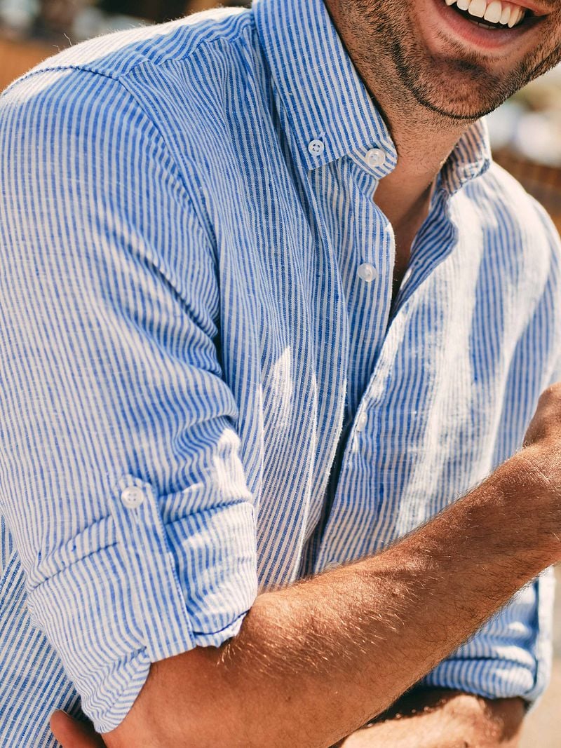 Steppin' Out Hemd Leinen Streifen Hellblau - Größe XXL günstig online kaufen