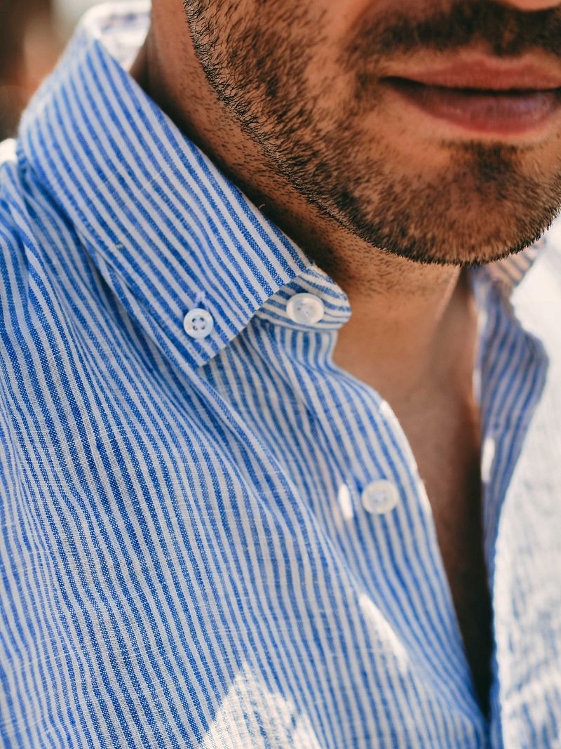 Steppin' Out Overhemd Linnen Streep Lichtblauw