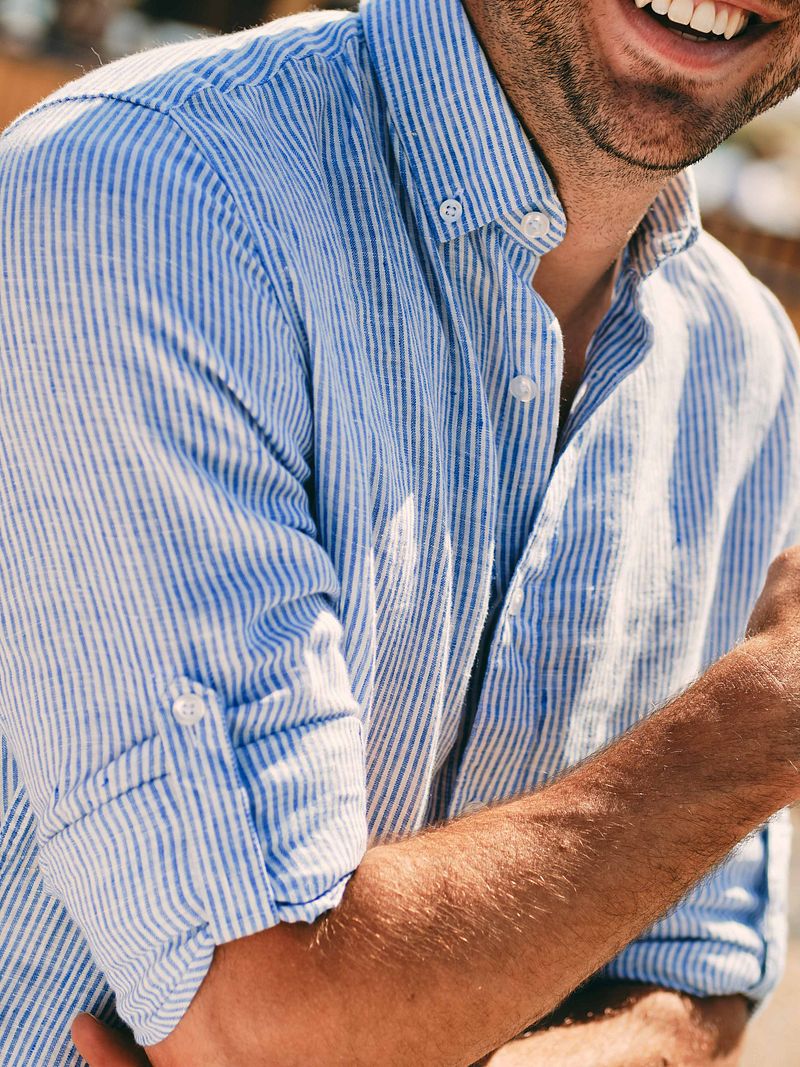 Steppin' Out Overhemd Linnen Streep Lichtblauw