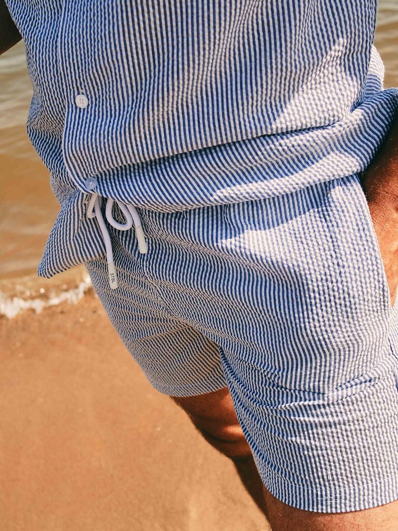 Suitable Badeshorts Stripe Seersucker Blau - Größe M günstig online kaufen