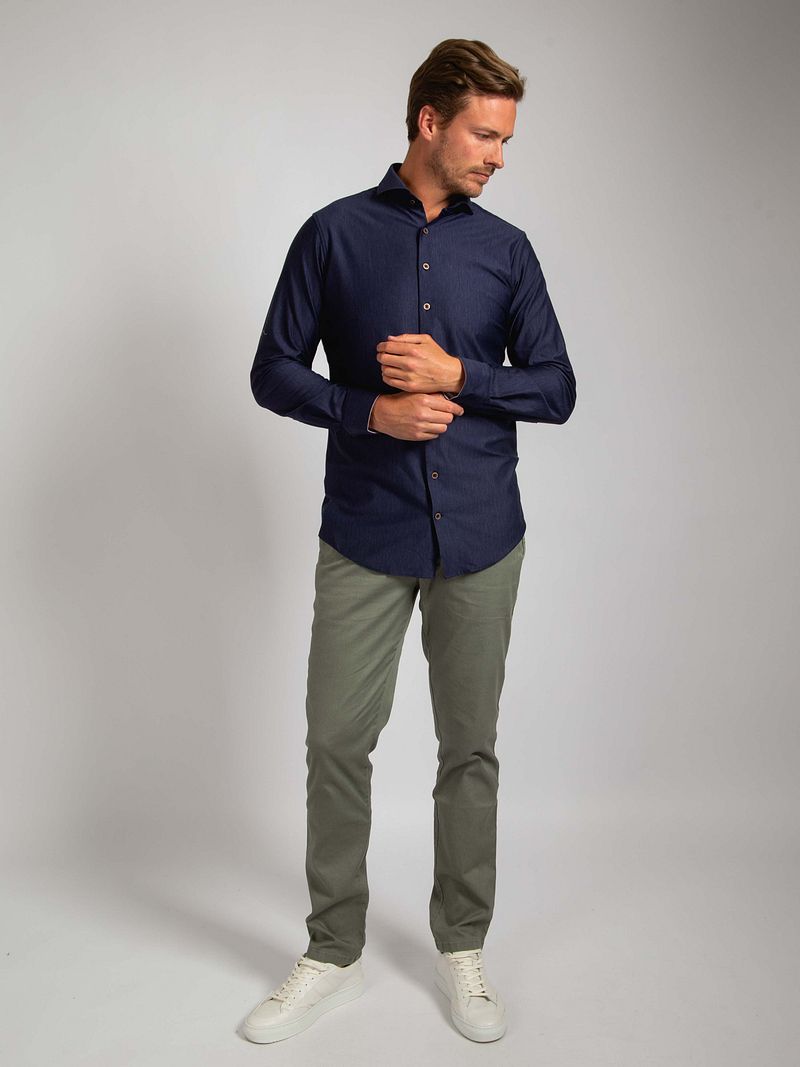 Suitable Herringbone Hemd Navy - Größe 38 günstig online kaufen