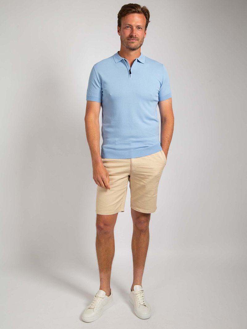Suitable Knitted Half Zip Polo Lichtblauw