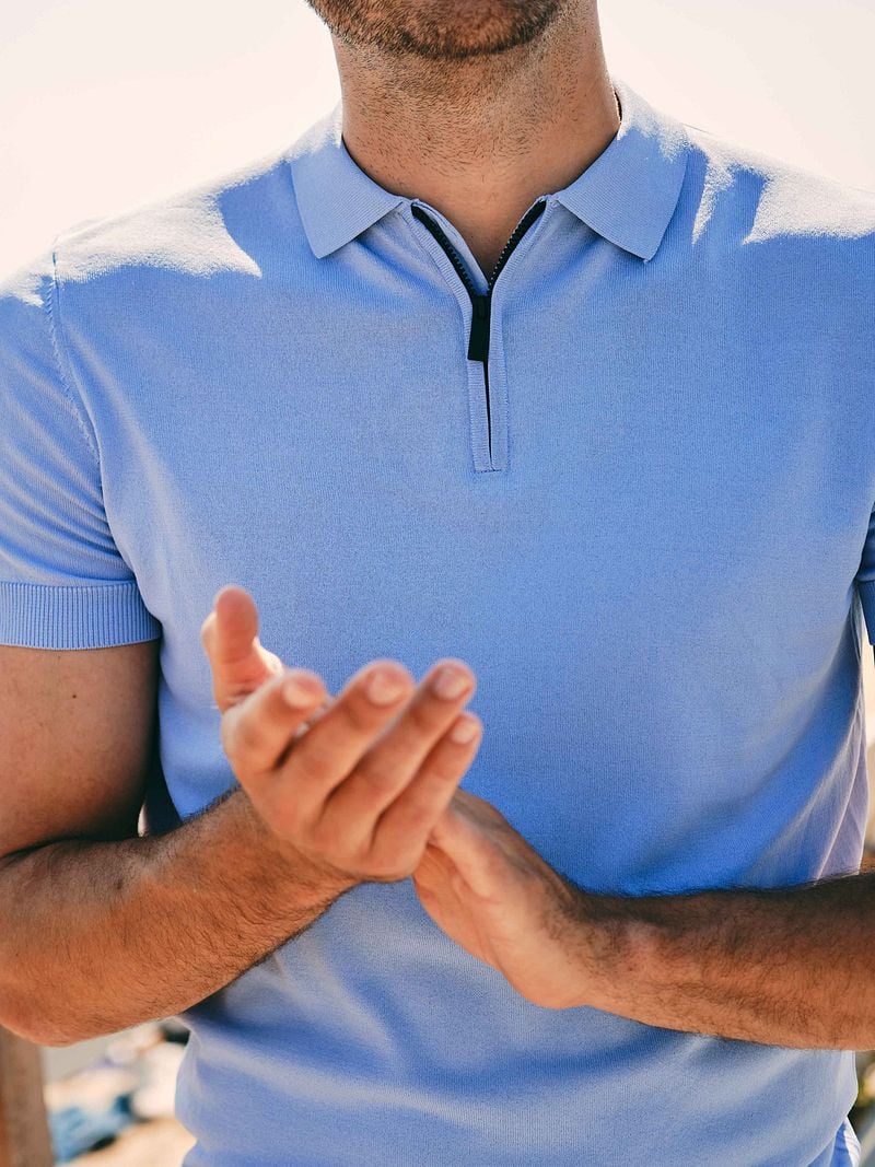 Suitable Knitted Half Zip Poloshirt Hellblau - Größe XL günstig online kaufen