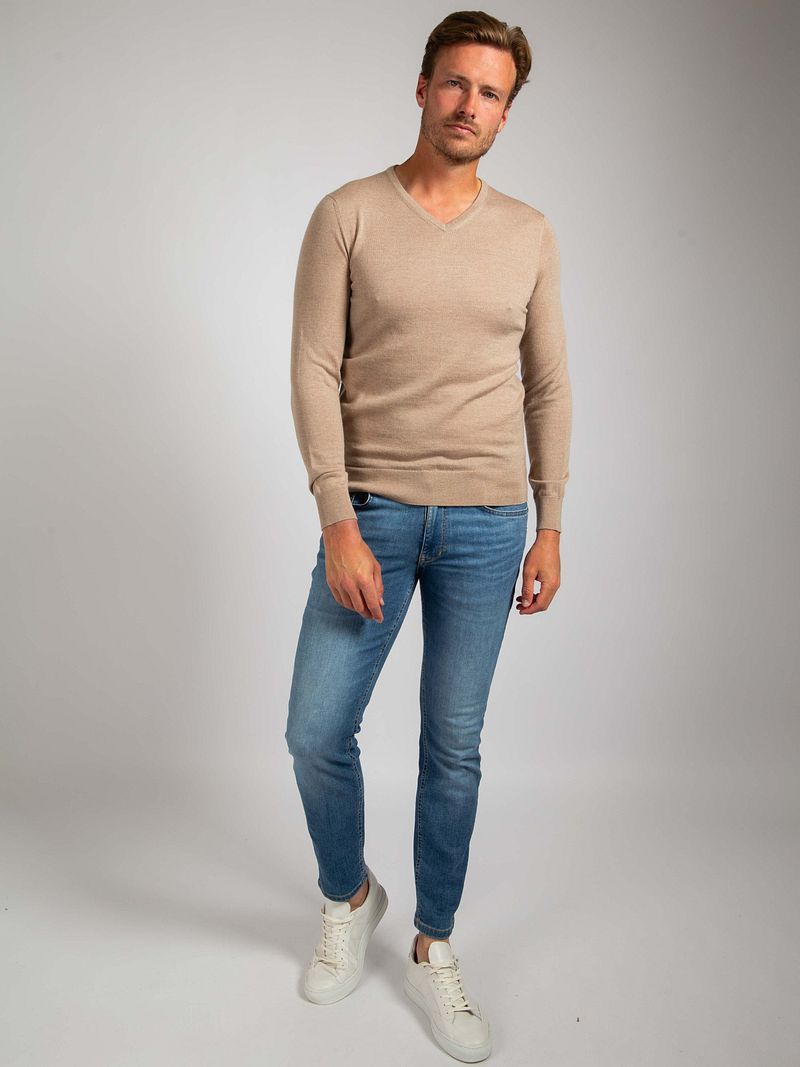Suitable Merino Pullover V-Ausschnitt Beige - Größe 3XL günstig online kaufen