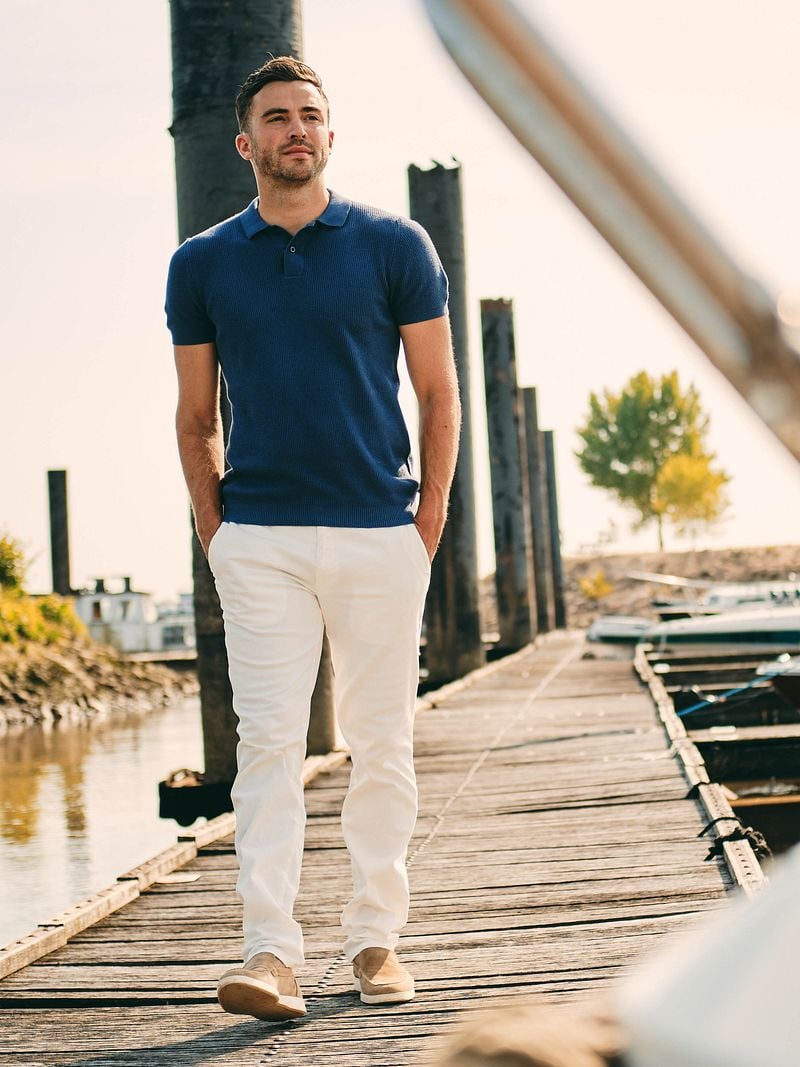 Suitable Respect Poloshirt Structure Knit Blau - Größe M günstig online kaufen