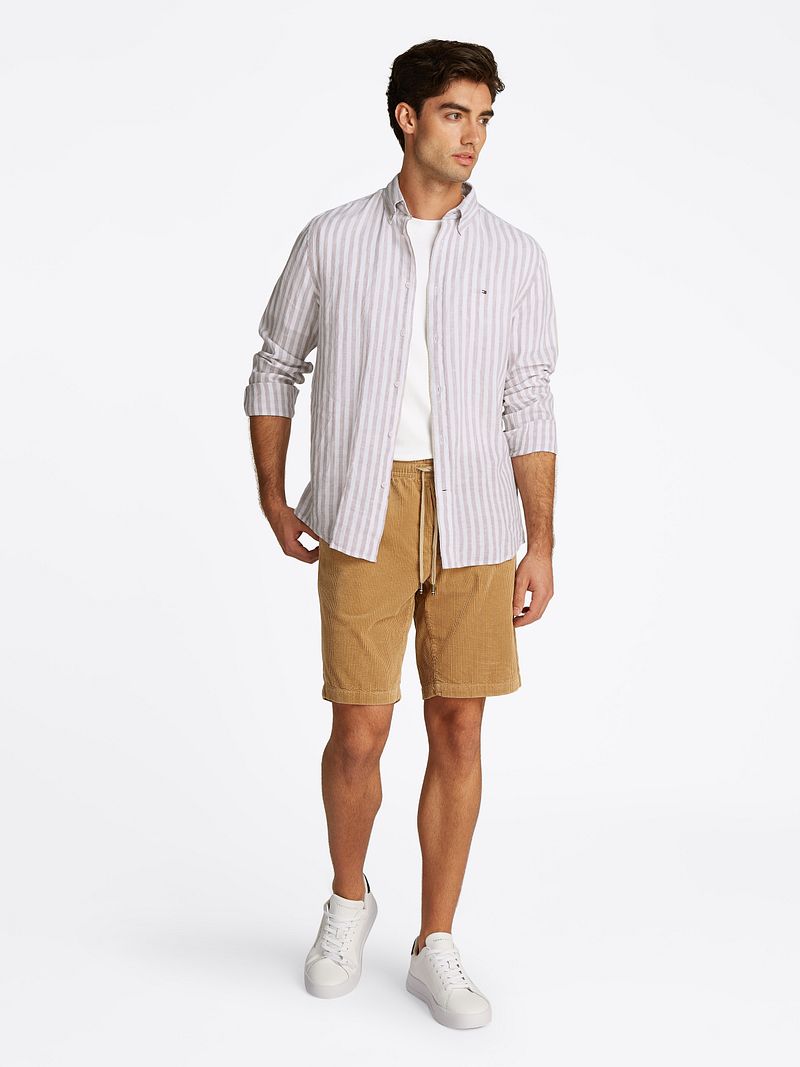 Tommy Hilfiger Hemd Leinen Streifen Beige - Größe L günstig online kaufen