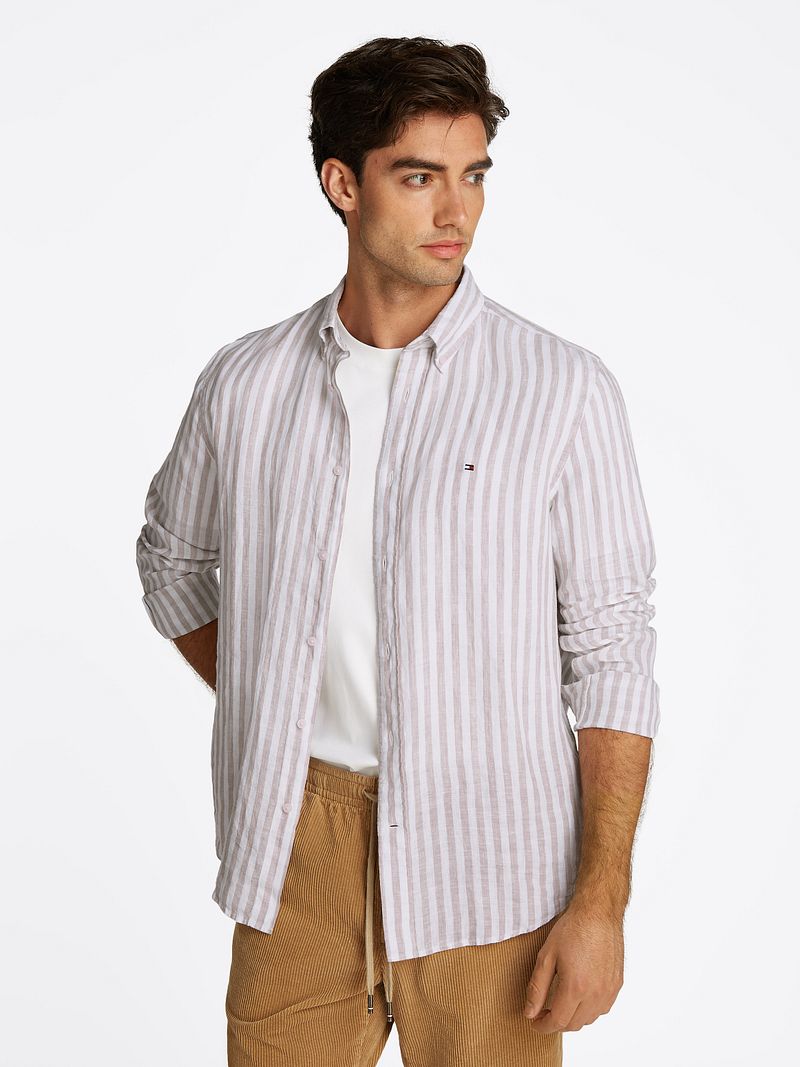 Tommy Hilfiger Overhemd Linnen streep Beige