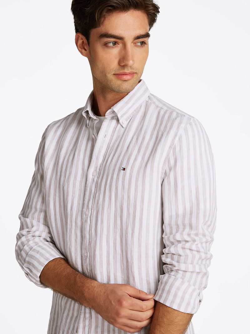 Tommy Hilfiger Overhemd Linnen streep Beige