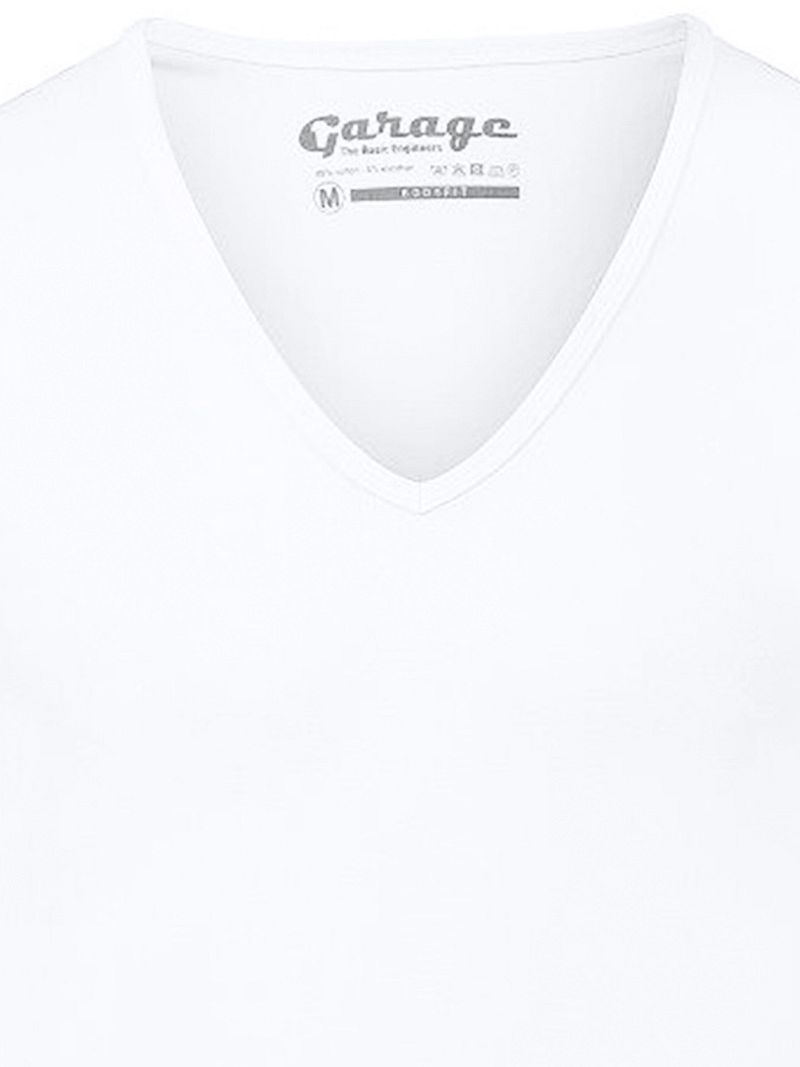 Garage Stretch Basic T-Shirt Weiss Tiefer V-Hals - Größe M günstig online kaufen