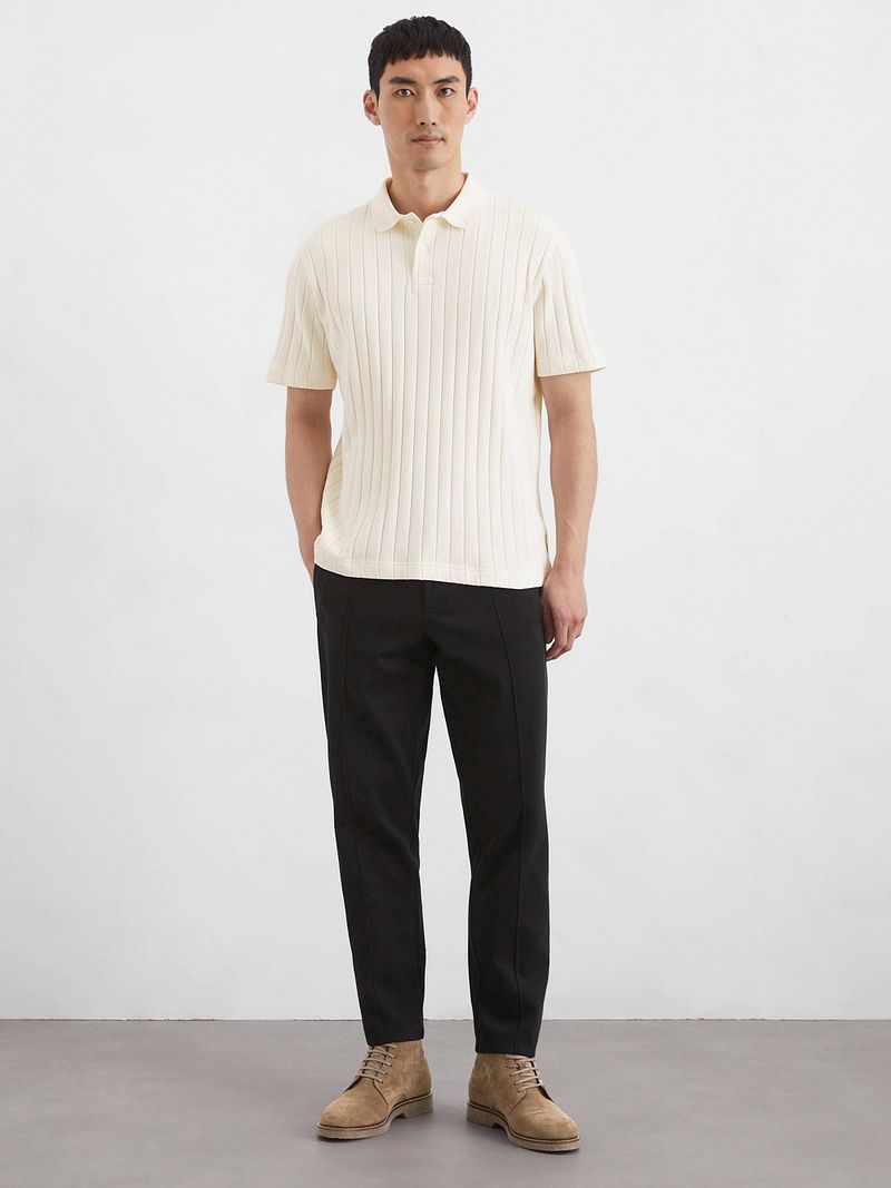 Marc O'Polo Knitted Poloshirt Ribstructuur Off White
