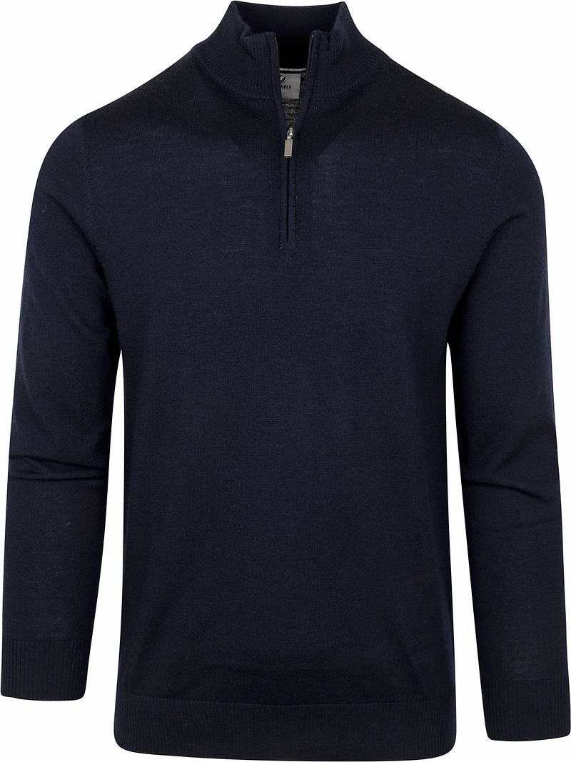 Suitable Pull Demi-Zip Mérinos Marine Bleu Bleu foncé taille L