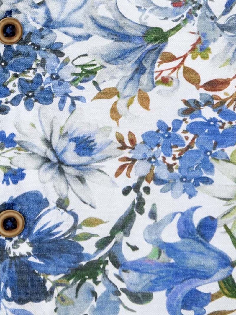 R2 Hemd Leinen Blend Blumenmuster Blau - Größe 38 günstig online kaufen